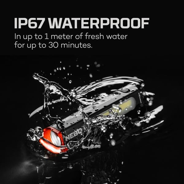 NEBO Mini Larry 500 Pocket Flashlight | 500 Lumens, 2 Light Modes, Compact, Rechargeable COB Work Light & Mini Flashlight, Magnetic Base & Steel Clip, Waterproof, Includes USB-C Charging Cable