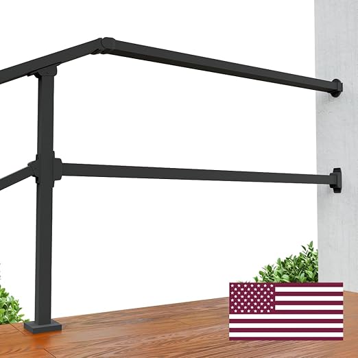 CHR Fence & Rail Hand Rails for Outdoor Steps Extension, 4ft Rectangular Handrail Extension to Wall, Handrails for Step Landings Ideal for Porch, Deck, & Stair Railing Indoor & Outdoor