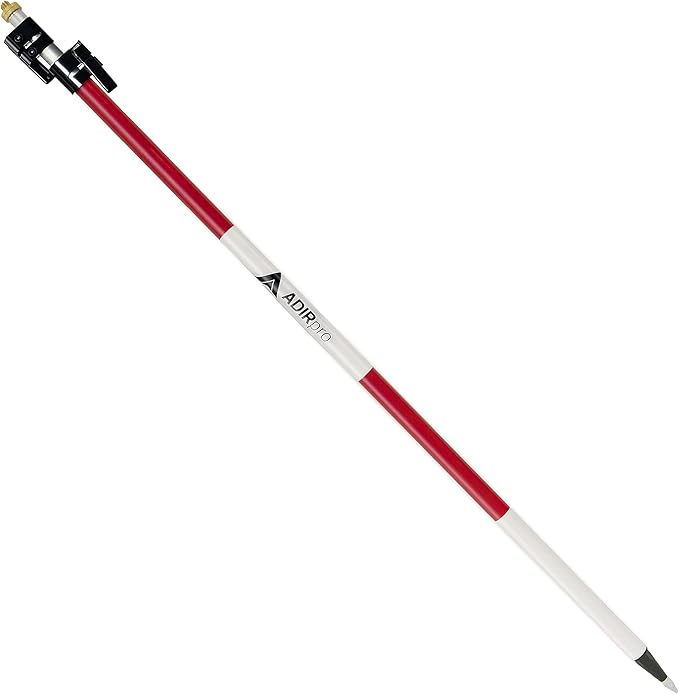 AdirPro Aluminum Prism Pole - Telescopic 12’ (3.7m) - Adjustable Tip – Quick Release Clamp - Metric Graduation - Strong & Lightweight GPS Pole - for Use with Prisms - Rover Rod - GNSS Instruments