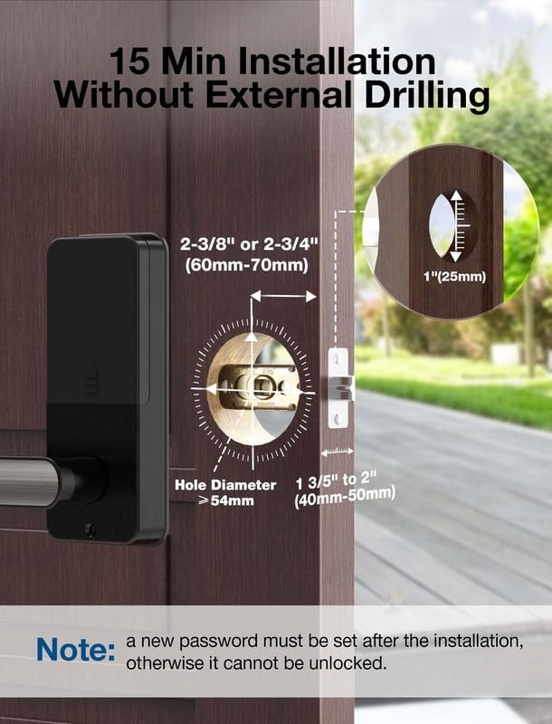 GEONFINO Smart Door Lock Keyless Entry Door Lock with Handle, Black Fingerprint Lock, Smart Deadbolt for Home, Apartment