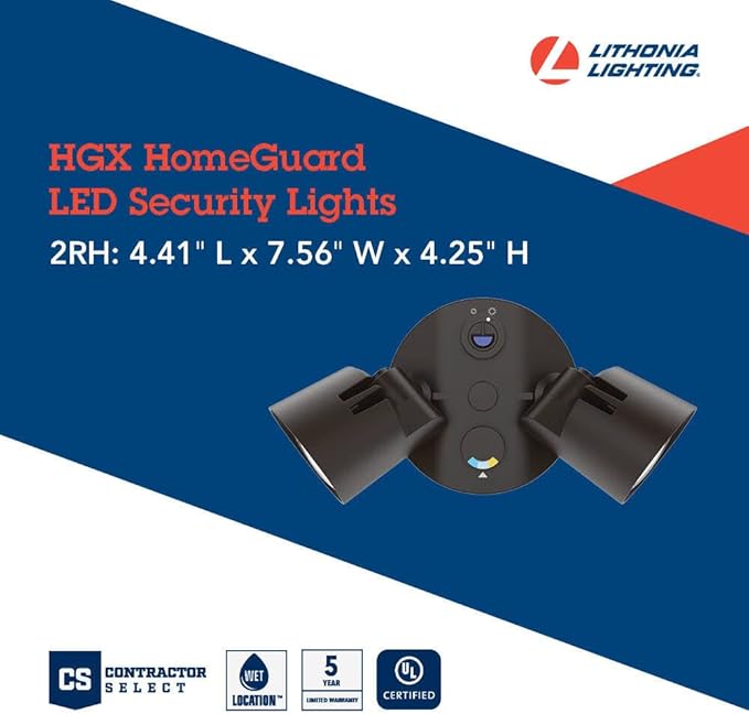 Lithonia Lighting HomeGuard 2-Light LED Outdoor Flood Lights, Wall or Ceiling Mount Outdoor Lights, 4000K Cool White, Round Heads, Dark Bronze (HGX LED 2RH 40K 120 DDB M2)
