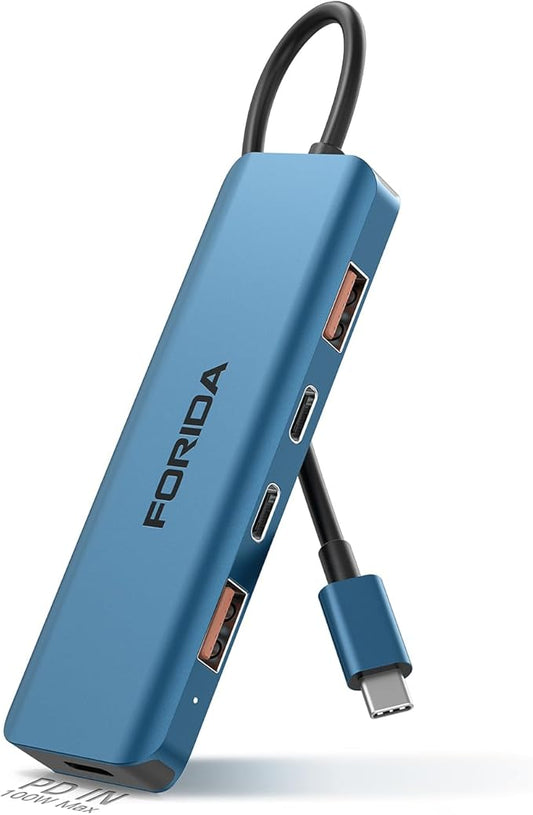 USB C Hub, 10Gbps USB 3.1 Adapter for MacBook, with 100W PD Charging, 2 USB C 3.1 10Gbps and 2 USB A 3.1 Data Ports, Compatible with Surface, XPS, Samsung, Dell and More (Blue)