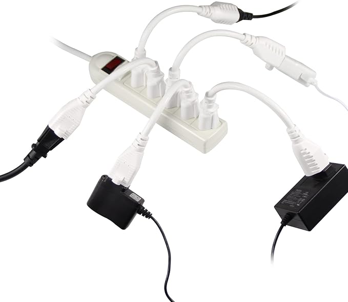 KUNCAN Short Power Extension Cord - 15A 6 Inch 3 Prong Outlet Saver, 1875W 14AWG/3C SJTW Heavy Duty Power Cord Extension Cable (NEMA 5-15P to NEMA 5-15R) Indoor/Outdoor Use, White 2-Pack