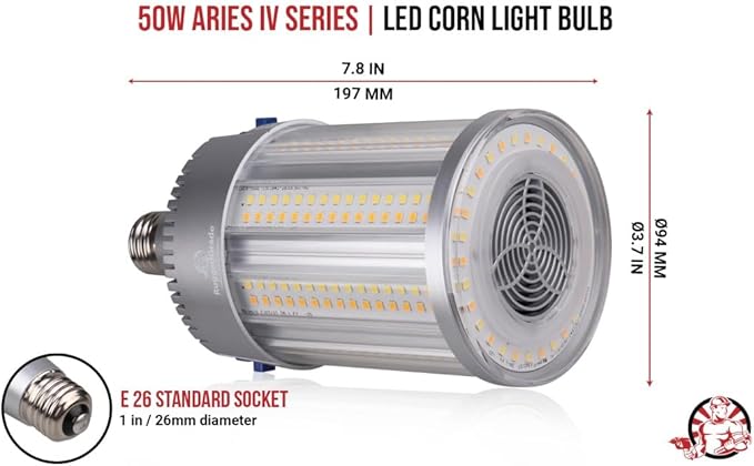 RuggedGrade Aries IV Series 50W LED Corn Light Bulb | 7,200 Lumens | 5000K | E26 Base | Energy Efficient LED Light | DLC 5.1 Premium