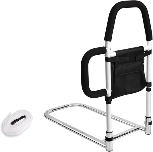 Bed Rails for Elderly Adults Safety - Bed Assist Rail with Dual Handles for Easy Getting in and Out of Bed, Bed Rail with Storage Pockets for King, Queen, Full, Twin - 300 lbs.