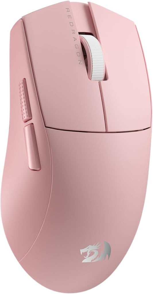 Redragon M916 PRO 3-Mode Wireless Gaming Mouse, 49G Ultra-Light 26K DPI Mouse w/Ergonomic Natural Grip Build, Full Programmable Buttons, Software Supports DIY Keybinds & DPI (1K Hz, Pink)