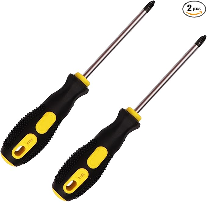 2 Pack Phillips Screwdriver - 4 Inch Shaft, Cross-head 6mm PH2 Magnetic Extended Screwdriver With Rubber Handle