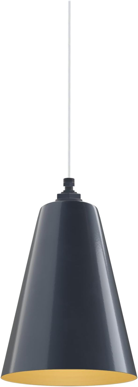 Steel Lighting Co. Laurel Pendant Light | Ceiling Mounted | 8.5 inch Cone Shade | Modern Contemporary Farmhouse Style Made in America | White Cloth Cord | Gray Blue Exterior/Brass Interior