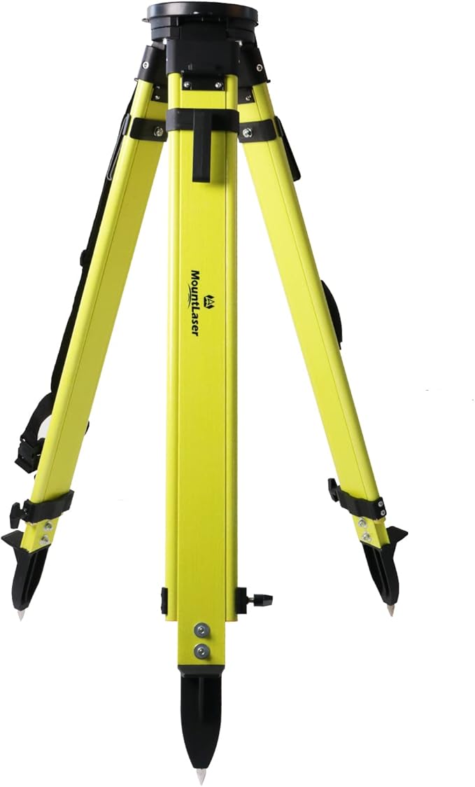 Fiberglass Surveying Tripod, Heavy Duty Green Fiberglass and Wood Tripod with Dual Clamp and Copper Center Screw for Robotic Total Stations and Theodolite (Round Head-A)