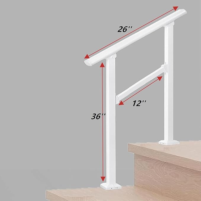Hand Rails for Outdoor Steps,2 Step Stair Handrail & Indoor Stair Railing Kit，White Railings for Outdoor Steps and Hand Rails for Seniors for Porch（2 Step White）