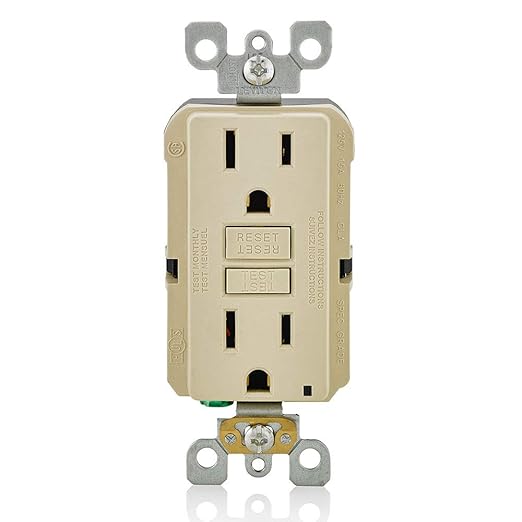 Leviton GFCI Outlet, 15 Amp, Self Test, Non Tamper-Resistant with LED Indicator Light, Protection from Electric Shock and Electrocution, GFNT1-I, Ivory