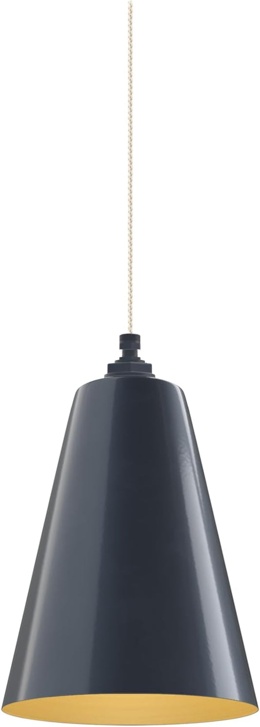 Steel Lighting Co. Laurel Pendant Light | Ceiling Mounted | 8.5 inch Cone Shade | Modern Contemporary Farmhouse Style Made in America | White Gold Cloth Cord | Gray Blue Exterior/Brass Interior