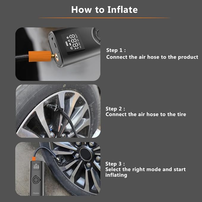 Air Compressor Portable Tire Inflator, 9000mAh Electric Air Pump, 150PSI Bike Pump Cordless Fast Inflate with Pressure Gauge & LED Light & LCD Display for Cars, Bikes, Balls, Motorcycles,Black