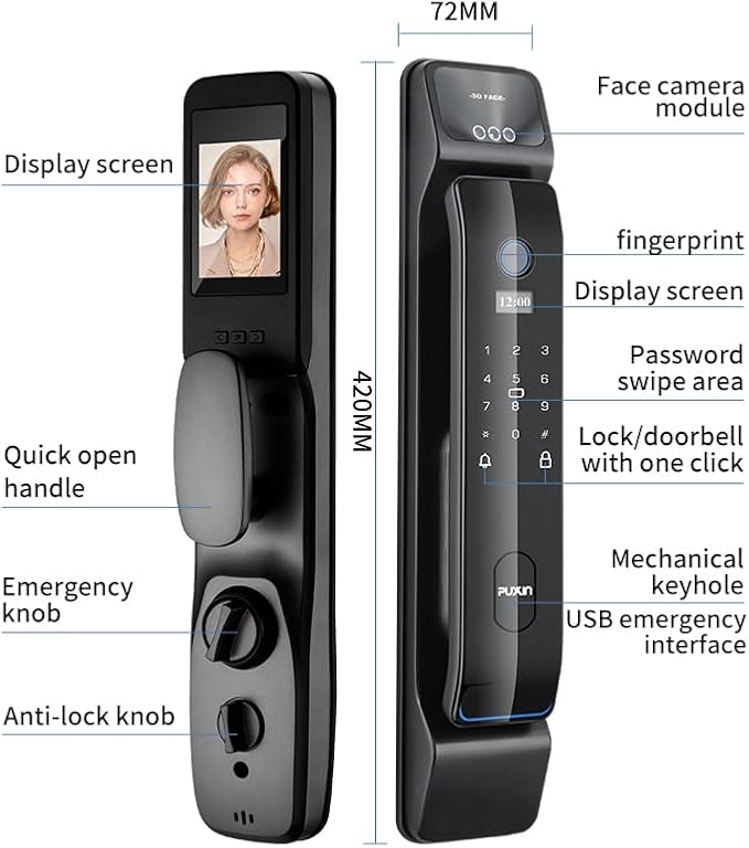 Generic DF65 3D Face Recognition Smart Lock - Black