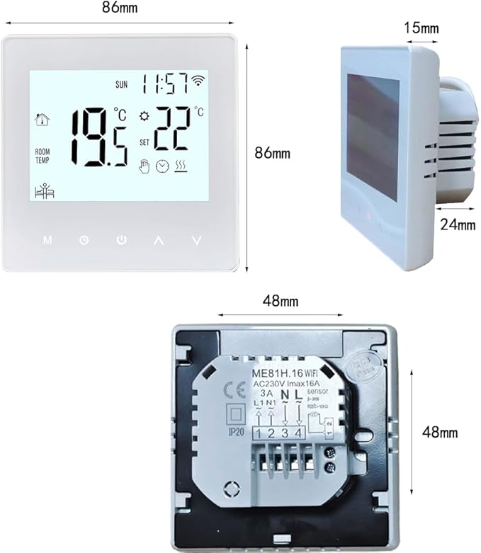 Smart Tuya WiFi Thermostat 16A Digital Programmable LCD Display Underfloor Heating Temperature Controller Digital Intelligent Wall Thermostat for Electric Heating