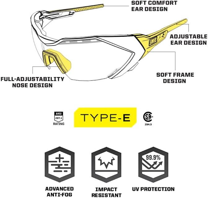 Mechanix Wear: Vision Type-E Safety Glasses with Advanced Anti Fog, Scratch Resistant, Grey Half Framed Protective Eyewear, Lightweight, Adjustable Arms and Nose, For Outdoor Use (Blue Mirror Lens)