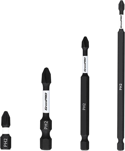Phillips #2 Insert Bits Set, PH2 1IN, 2IN, 3.5IN, 6IN, 4pcs, S2 Steel, Anti-Slip, Impact Tough, Screwdriver Bit Set