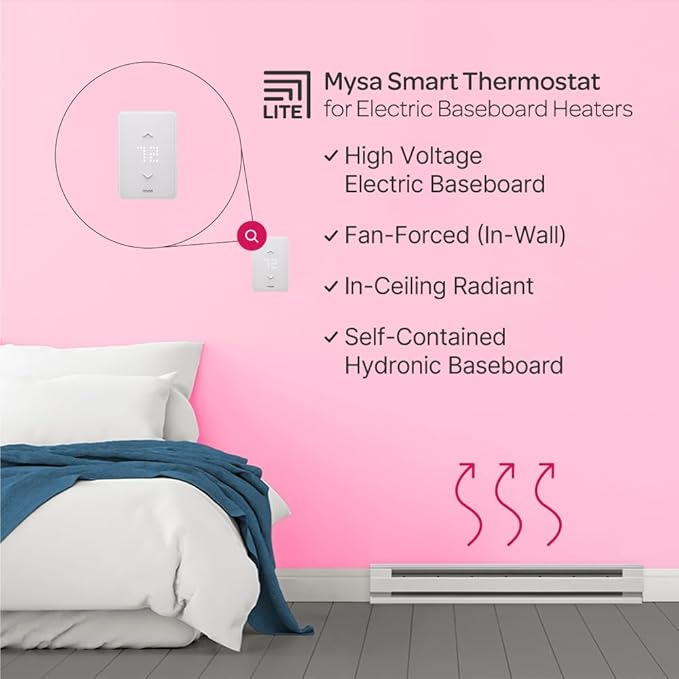 Mysa Smart Thermostat LITE for Electric Baseboard Heaters 240V | DIY Install | Use w/HomeKit, Alexa, Google Home | Wi-Fi Programmable | Remote Control with Free App (2024)
