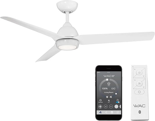 WAC Smart Fans Mocha Indoor and Outdoor 3-Blade Smart Home Ceiling Fan 54in Matte White with 3000K LED Light Kit and Remote Control works with Alexa and iOS or Android App
