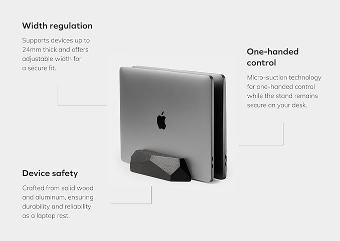 Oakywood Vertical Laptop Stand Wood - Adjustable Dual Slot Dock for Desk, Compatible with All MacBook Pro, MacBook Air, iPad, Handmade Black Stained Oak, Computer Stand, Holder for 2 Devices