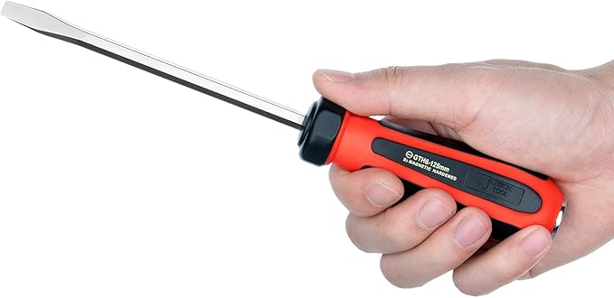 Jetech Striking Cap Go-Through Slotted Screwdriver, S2 Steel Flathead with Magnetic Tip, Ergonomic Soft Grip TPR Handle, 0.24 x 4.92 inches