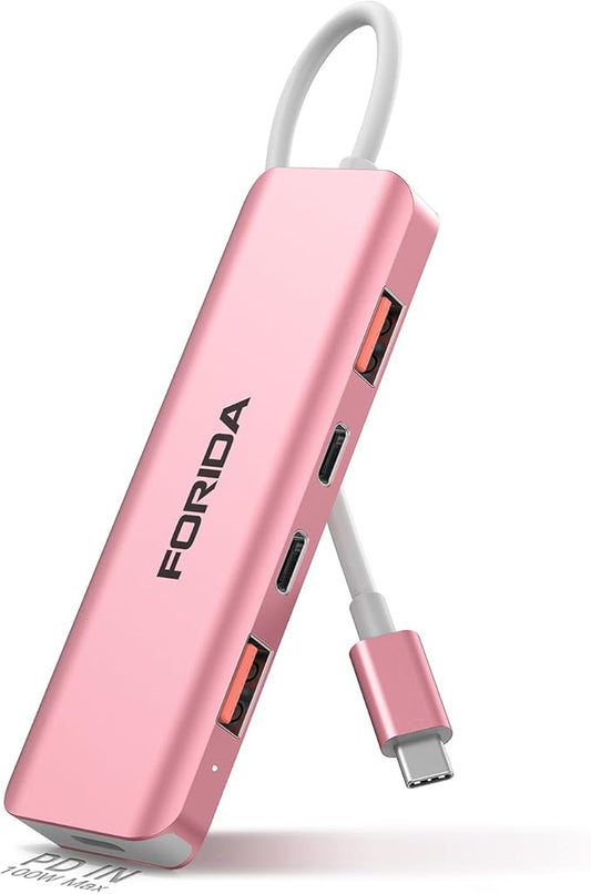 USB C Hub, 10Gbps USB 3.1 Adapter for MacBook, with 100W PD Charging, 2 USB C 3.1 10Gbps and 2 USB A 3.1 Data Ports, Compatible with Surface, XPS, Samsung, Dell and More (Rose Gold)