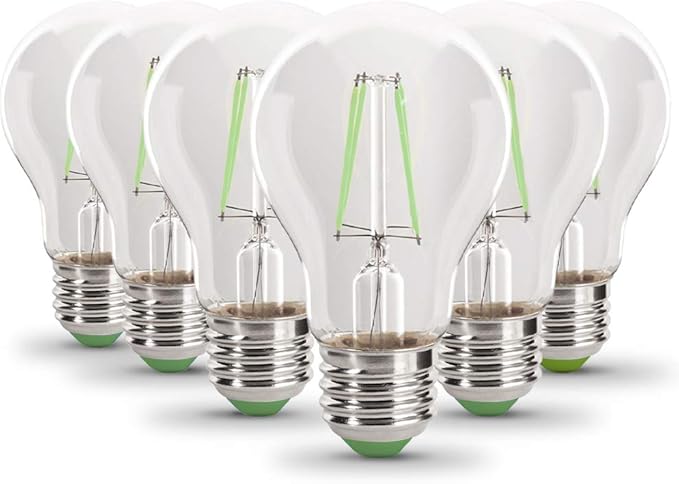 Feit Electric A19/TG/LED/6 25W Equivalent Dimmable Clear Glass Filament Colored LED Light Bulbs, Green, 6-Pack, 2.4" D x 4" H