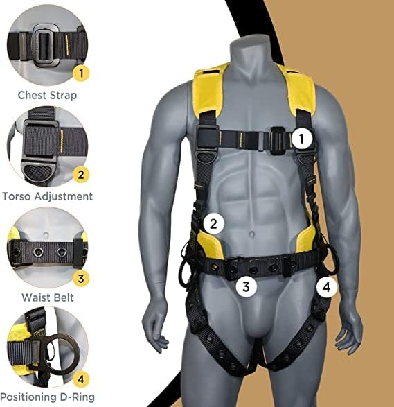 AFP Demon Fall Protection Comfortable Safety Harness (OSHA/ANSI PPE), Harness for Men Construction, Safety Harness Fall Protection Kit