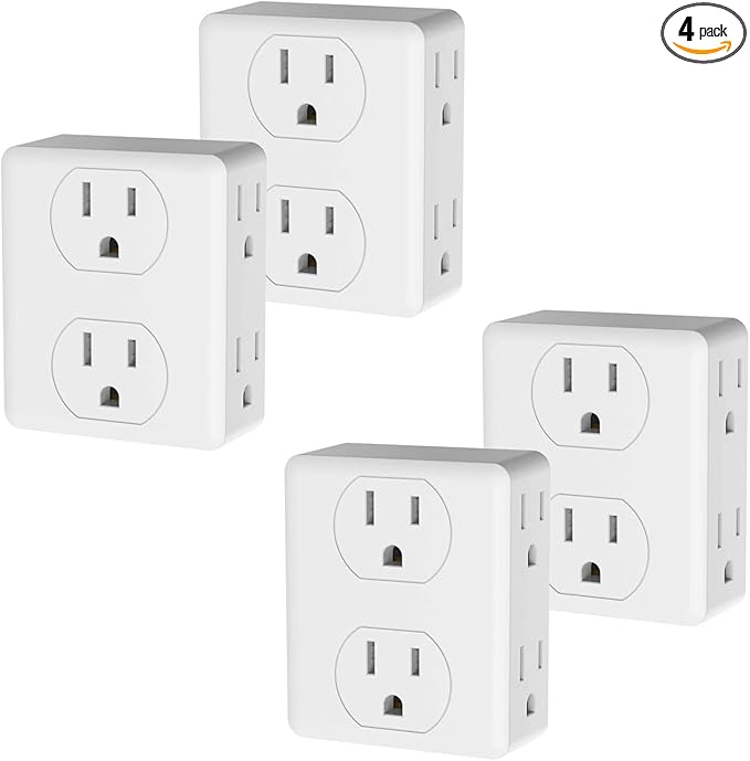 Outlet Extender, HICITY Multi Plug Outlet with 6 Electrical Outlets Adapter, 3-Prong Wall Outlet Tap for Cruise Ship Home Office Dorm, White (4 Pack)