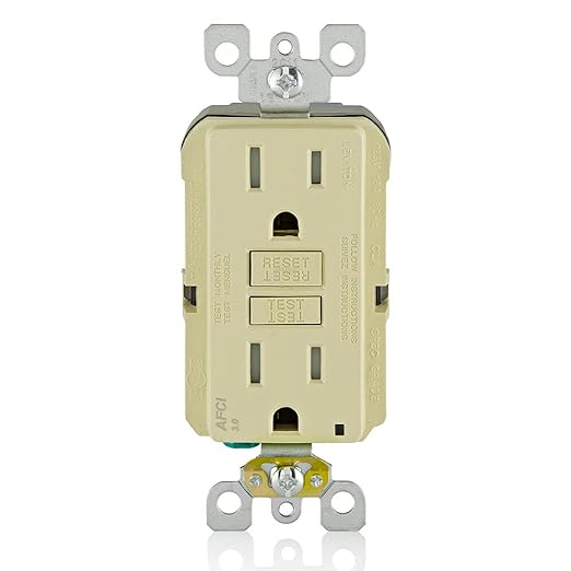 Leviton AFCI Outlet, 15 Amp, Self Test, Tamper-Resistant with LED Indicator Light, Protection from Electrical Fires, AFTR1-I, Ivory