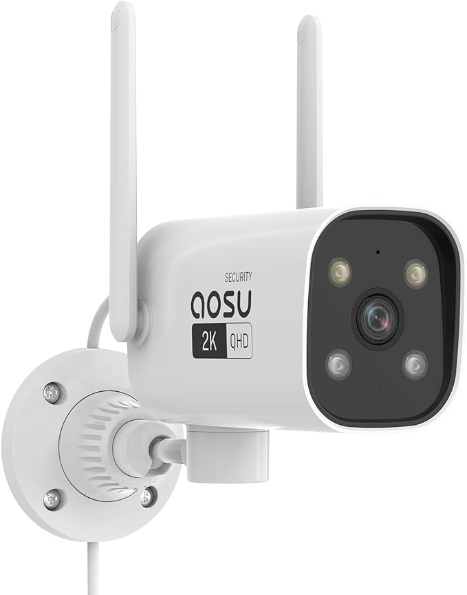 AOSU 2K QHD Security Camera Outdoor with Color Night Vision, Wired Home Security Camera Supports 24/7 Recording, Auto Tracking, Voice Changer, 2 Way Audio, 2.4/5 GHz WiFi, Works with Alexa/Google