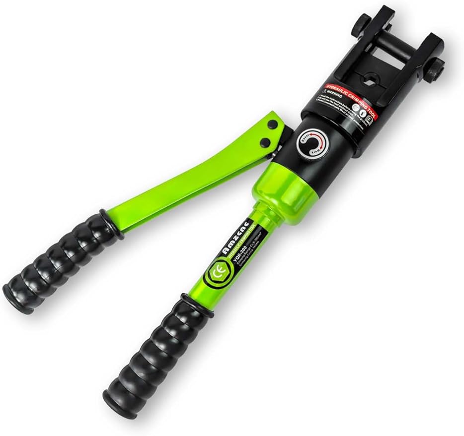 AMZCNC 16 Ton Hydraulic Wire Crimper Battery Cable Lug Terminal Crimping Tool WIth Standard US cable Dies,Crimps 6 AWG to 600 MCM, Cable Crimping Tool with 13 Pairs of Standard US cable Dies