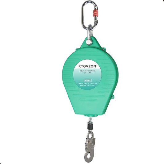 66FT Self Retracting Lifeline RTOVZON Fall Arrest Fall Protection Steel Wire Rope Heavy Duty Retractable Lanyard, Roofing Lifeline, SRL, Safety Lanyard