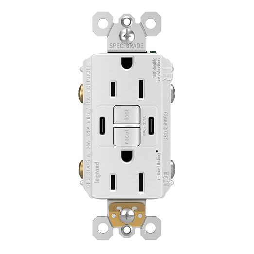 Legrand Radiant 1597TRUSBCCW 15 Amp GFCI Self Test Tamper Resistant Decorator Duplex Outlet with USB Type C, White (1 Count)