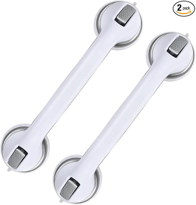 Grab Bars for Bathtubs and Showers, 2 Pack Shower Handle 16 Inch Strong Suction Shower Bar, Safety Bars for Shower Chair, Bathroom Grab Bar for Senior (Gray White)