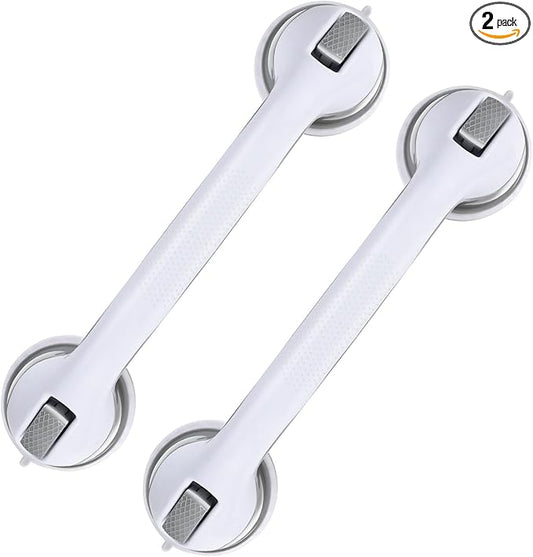 Grab Bars for Bathtubs and Showers, 2 Pack Shower Handle 16 Inch Strong Suction Shower Bar, Safety Bars for Shower Chair, Bathroom Grab Bar for Senior (Gray White)
