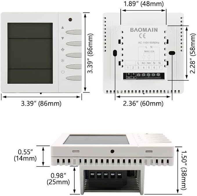 Baomain Programmable Thermostat, LCD Digital, None Battery Powered, AC110-120V D702, Work for Radiant Floor Heating Temperature Controller White