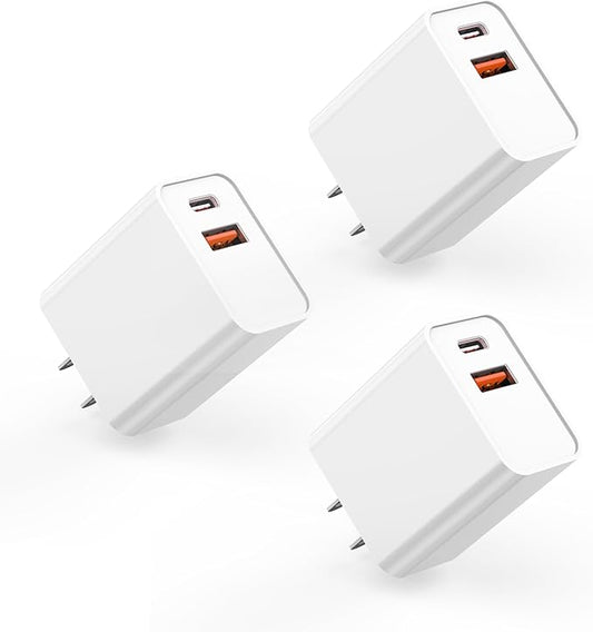 3 Pack iPhone 16 15 Pro Charger Block, 20W iPhone C Charger Dual Port QC+PD 3.0 Power Adapter USB C Wall Plug Box Fast Charging for iPhone 16/16 Pro/15/15 Pro/15 Plus/14/13/12/11 Pro/Pro Max/Plus/iPad