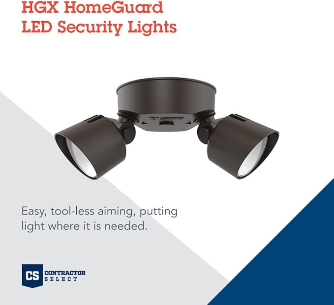 Lithonia Lighting HomeGuard 2-Light LED Outdoor Flood Lights, Wall or Ceiling Mount Outdoor Lights, 4000K Cool White, Round Heads, Dark Bronze (HGX LED 2RH 40K 120 DDB M2)