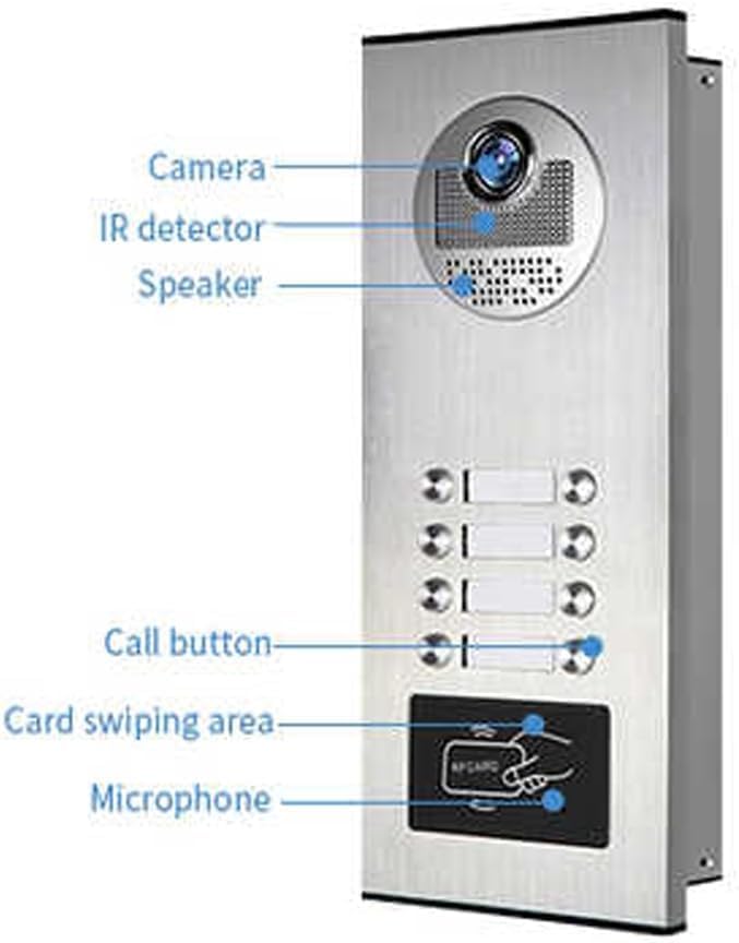 Video Apartment Intercom System,6 Units 7 inch Monitor Wired Video Door Phone Kit,Indoor Outdoor Video Doorbell,ID Keyfobs Unlock,2 Way Audio,6-Screen for Home Apartment (1 Doorbell + 8 Monitor)