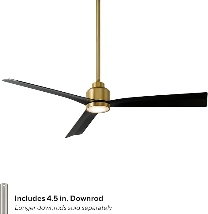 Clean Indoor and Outdoor 3-Blade Smart Home Ceiling Fan 52in Soft Brass Matte Black with 3000K LED Light Kit and Remote Control works with Alexa and iOS or Android App