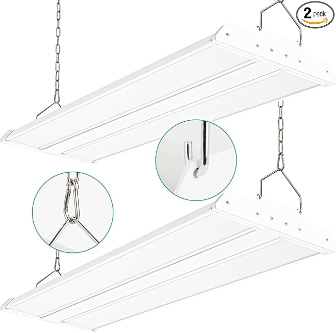 2-Pack 300W High Bay LED Shop Lights, Power Tunable 300W/240W/200W, 4000K/5000K Selectable, 3FT 42000LM 100-277V, Linear High Bay Lights for Warehouse Workshop Supermarket Stadium, ETL