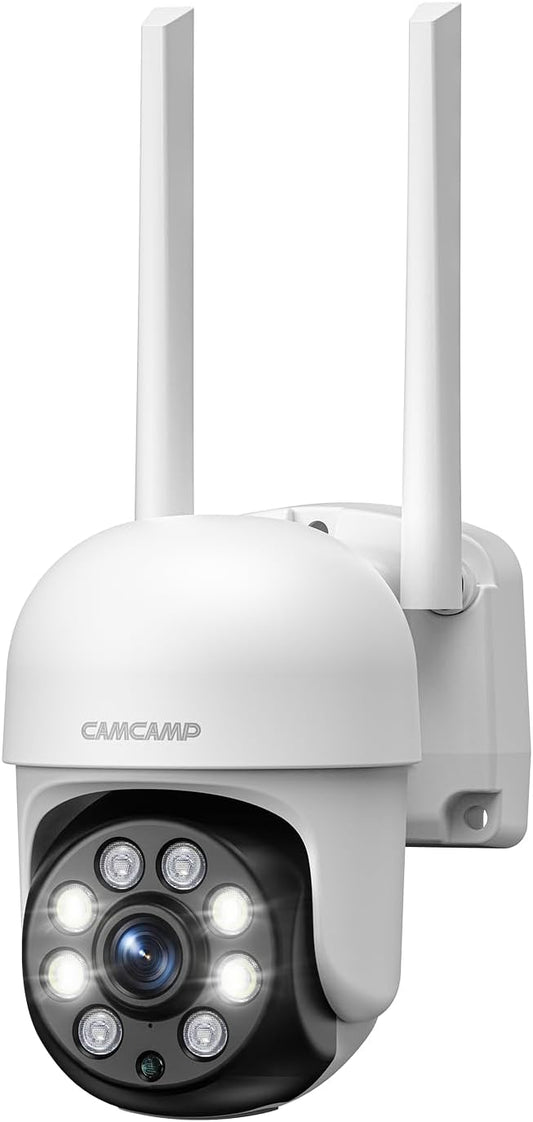 Camcamp 3MP Wireless Security Camera Outdoor, PTZ Camera, Panoramic View, Color Night Vision, WiFi Connect to NVR Security Camera System with 7" Monitor/Use Alone, Plug-in Power Cable, CCTV Indoor