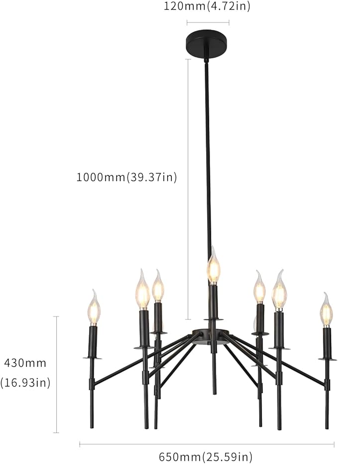 9-Light Black Chandeliers, Vintage Farmhouse Candle Chandelier for Dining Room, E12 Base High Ceilings Hanging Pendant Lighting Lights Fixtures for Bedroom, Kitchen, Entryway, Living Room