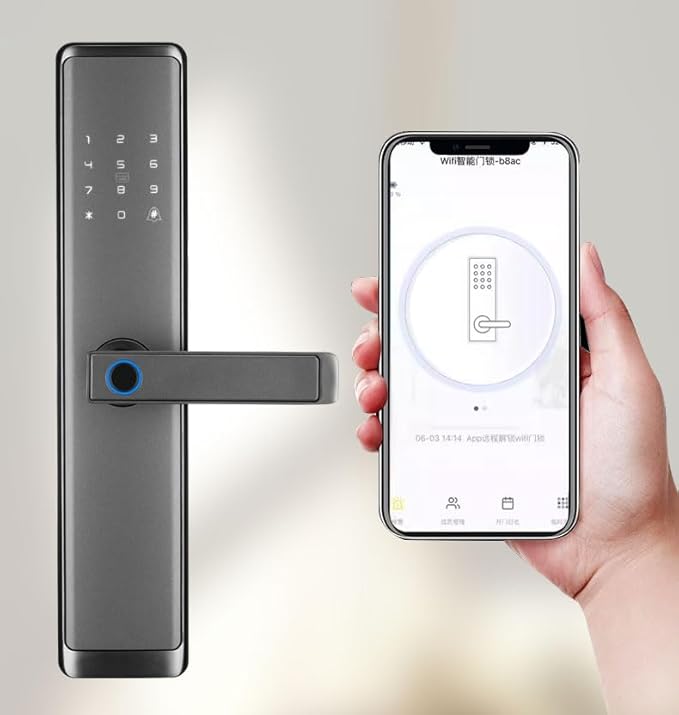 Keyless Entry Smart Lock with Handle, WiFi Door Lock with Tuya APP Control, Door Locks with Keypads, Anti-Peeping Password, Auto Lock & One Touch Unlock