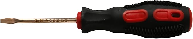 Non-Sparking 1/8 Inch (3mm) Flat Slotted Screwdriver, Beryllium Bronze Copper Non Spark, 2-3/8 Inch Working Length, 6 inch Total Length, Spark Free Safety, non-magnetic, corrosion-resistant