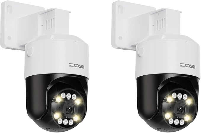 ZOSI 2 x C296 5MP 3K PoE PT Add-on Camera Outdoor with AI Face Human Vehicle Detection, Siren Alarm, Starlight Night Vision, Auto Track, 2-Way Talk, SD Card Storage, Only Compatible PoE NVR