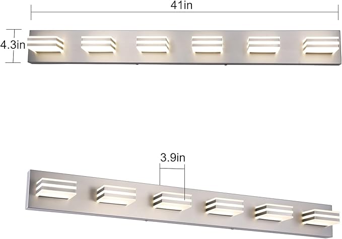 LED Wall Brushed Nickel Vanity Lights for Bathroom Light Fixtures 36W Adjust 3 Colors Modern Bath Lighing Over Mirror LED Vanity Light (6-Light,41inch)