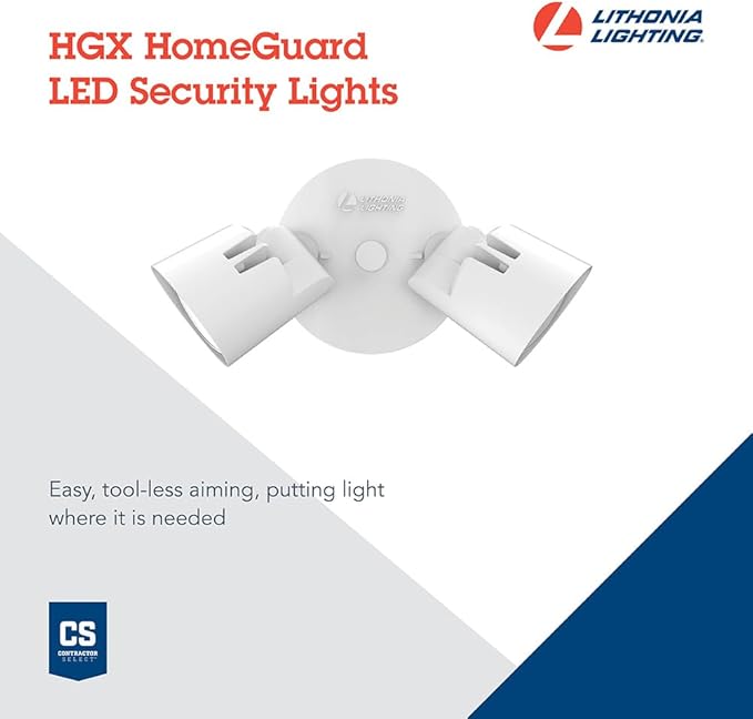 Lithonia Lighting HomeGuard 2-Light LED Outdoor Flood Lights, Wall or Ceiling Mount Outdoor Lights, 4000K Cool White, Round Heads, White, 2-Pack (HGX LED 2RH 40K 120 WH CP2 M2)
