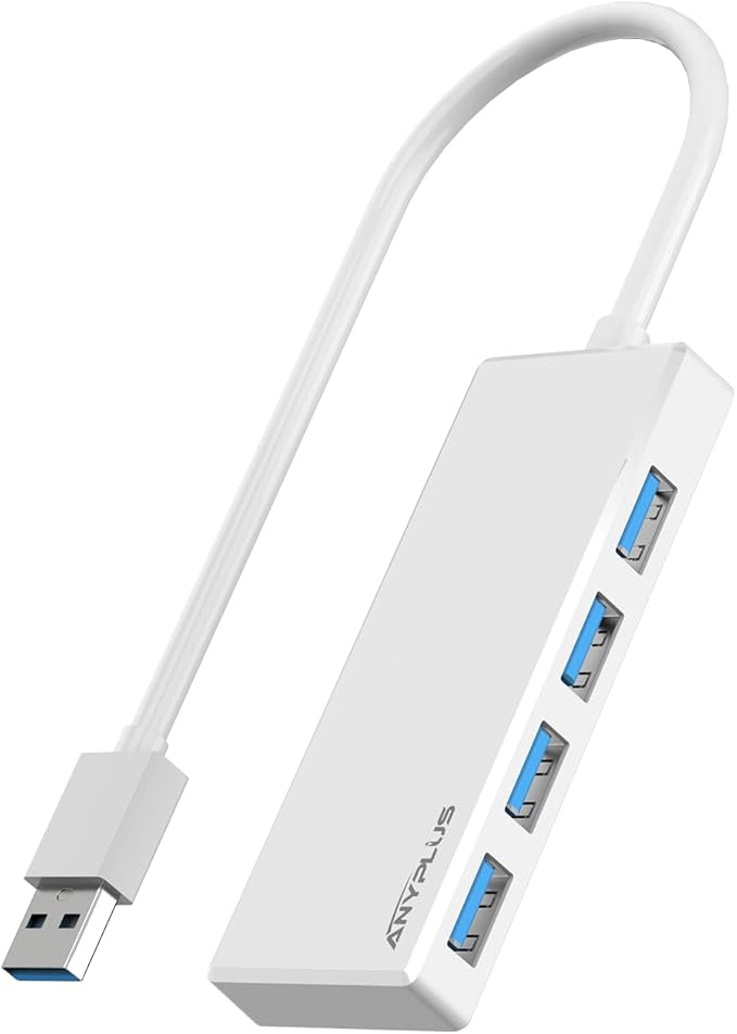 USB 3.0 Hub, Portable Slim USB Hub Adapter, 0.8 ft Multiple USB Splitter, USB Extender for PC, Laptop, iMac, Surface Pro, MacBook, Mac Pro, Flash Drive, XPS, Mouse, HDD【White】